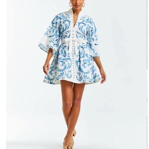 Blue and White Patterned Mini Dress